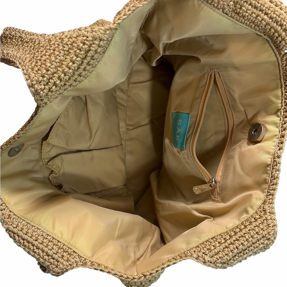 The Sak Crochet Shoulder Bag Tan Woven Hobo Tote  Medium - Picture 5 of 8
